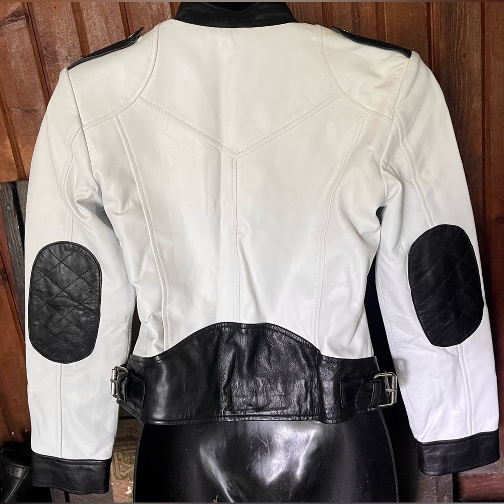 Custom Made Genuine Leather Jacket Cropped Colorblock Moto Biker XXS Motorcycle - Picture 6 of 14